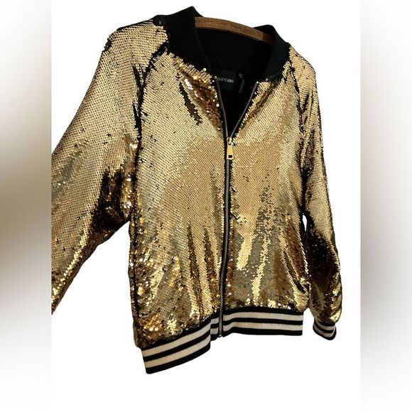 Dolce Cabo Gold Sequin Bomber Jacket Size XS - Picture 1 of 8